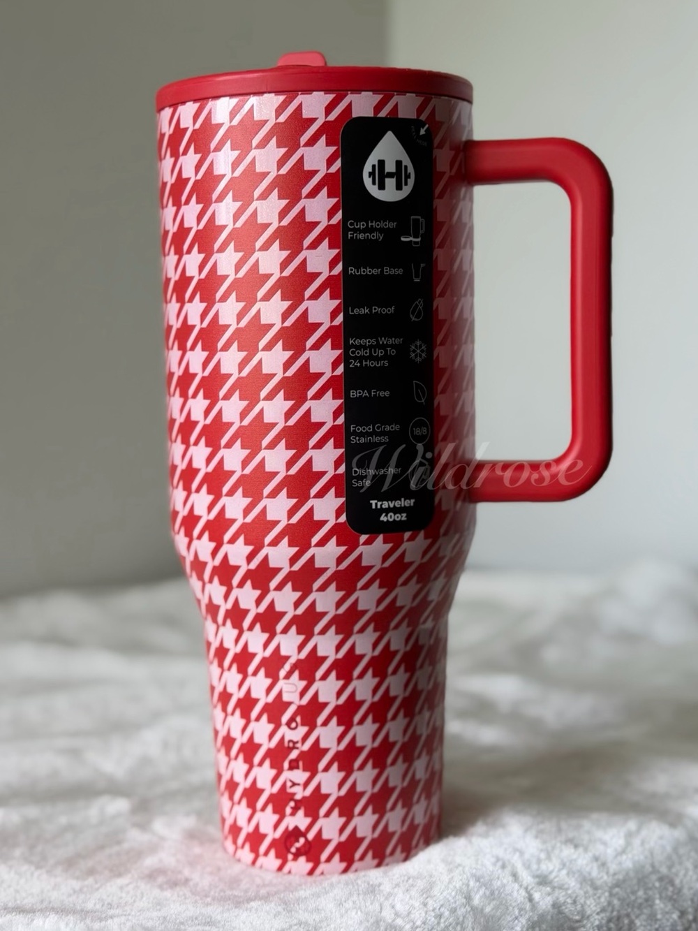 Hydrojug HOUNDSTOOTH 40OZ Traveler Pink Red Glitter Valentine’s Day Limited